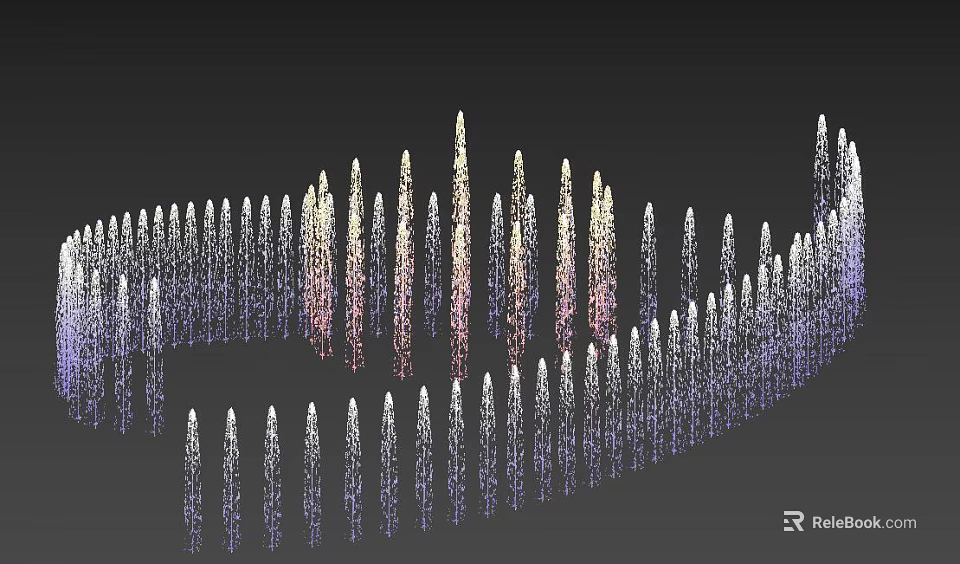 Colorful Gradient Columnar Garden Decor In Wave Shaped Outdoor Landscape Arrangement 3d model 