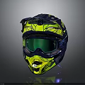 Sporty Reflective Motorcycle Helmet With Blue Yellow Green Design Goggles And Face Mask