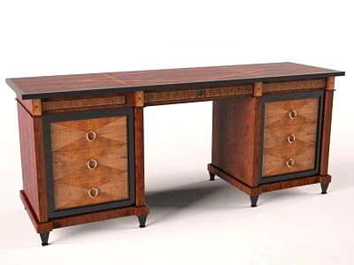 Classic Wooden Desk With Drawers Intricate Wood Inlay And Carved Legs 3d model