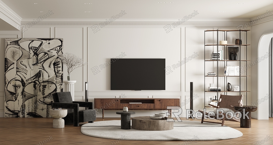 Modern Living Room Home Living Room Multi-person Sofa TV Cabinet Combination Finished Rack Leisure Chair Coffee Table Decoration Combination model