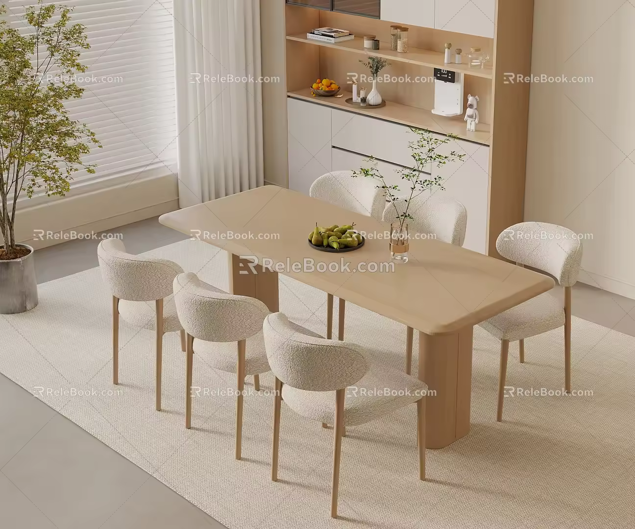 Cream style dining table and chair sideboard direct drinking machine fruit plate 3d model