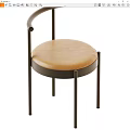 Modern Dining Chair With Round Beige Padded Seat And Black Metal Legs