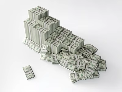 Realistic Dollar Bills Decorative Ornament Set For Home Decor With Stacked And Scattered Design 3d model