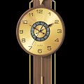 Classic Golden Dial Wall Clock with Decorative Center and Wooden Pendulum 3d model