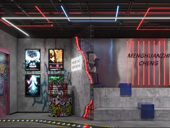 Industrial LOFT Bar Playground Entertainment City Front Desk Iron Barrel Screen Cinema 3d model