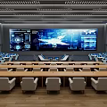 Advanced Monitoring Room With Large Digital Screen Data Visualization And Computer Workstations