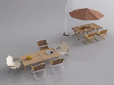 Outdoor Garden Patio Table And Chair Set With Wooden Top Rattan Chairs And Umbrella 3d model