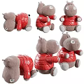 Hippo Stuffed Toys In Red Padded Jackets Display Various Adorable Poses For Kids