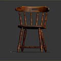 Wooden Chair With Carved Legs Curved Backrest And Armrest On Tile Base