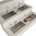 Modern Kitchen Sinks On Stone Countertop With Sleek Faucets And Fresh Fruits Placed