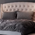 Modern Double Bed With Tufted Headboard Gray Bedding And Nightstands With Table Lamps