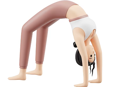 Woman Practicing Yoga Pose With Arched Body Bent Back Hands And Feet On Floor 3d model