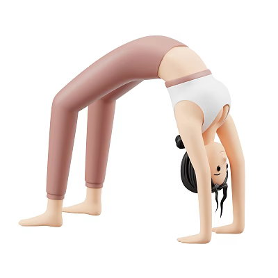 Woman Practicing Yoga Pose With Arched Body Bent Back Hands And Feet On Floor 3d model
