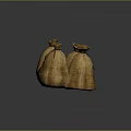 Five Textured Burlap Storage Sacks With Knotted Tops On Dark Background 3d model