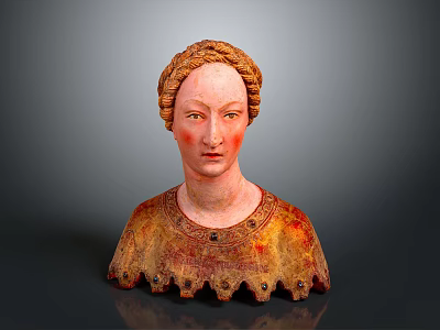Classical Female Bust Sculpture With Curled Hair Rosy Cheeks And Decorative Collar 3d model