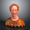 Classical Female Bust Sculpture With Curled Hair Rosy Cheeks And Decorative Collar