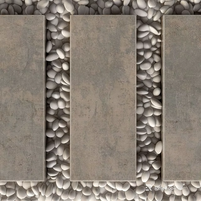 Rustic Stone Wood Decorative Design With Wooden Planks And Stone Pebble Inlays 3d model 