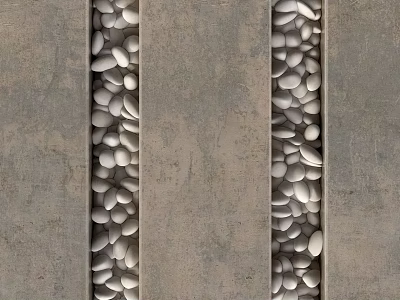 Rustic Stone Wood Decorative Design With Wooden Planks And Stone Pebble Inlays 3d model