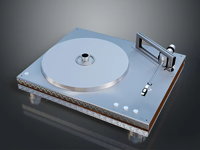 Modern Turntable With Silver Platter Metal Tonearm Wooden Base And Control Buttons 3d model