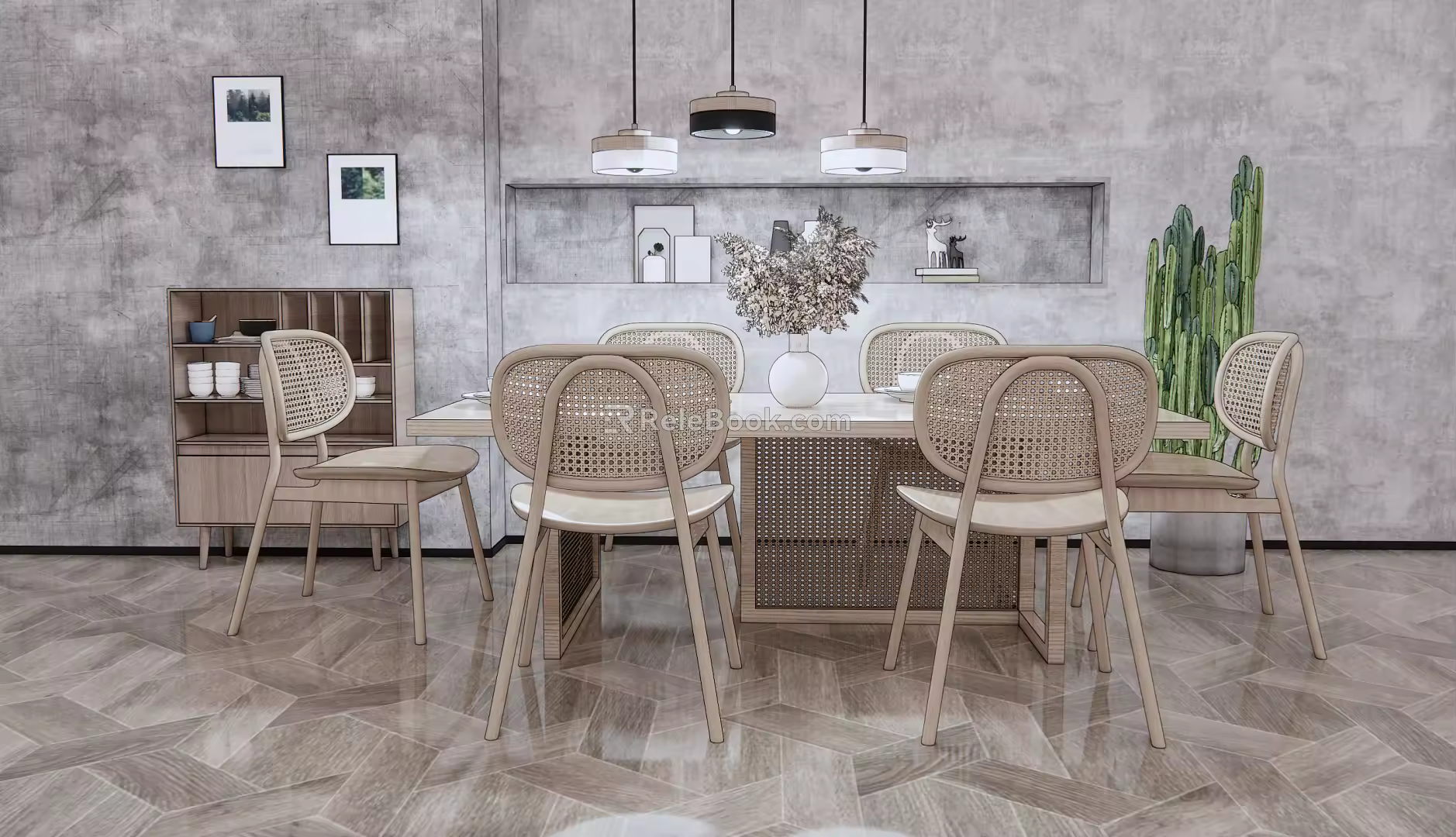 Nordic Dining Table and Chair Combination Dining Table and Chair 3d model