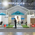Chusco Exhibition Booth With White Structure Blue Elements Green Lawn And People
