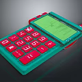 Retro Calculator With Teal Body Red Buttons And Green Screen Design