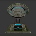 Futuristic Satellite Dish Antenna Structure With Stone Base And Blue Glowing Lines