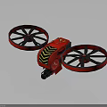 Red Drone With Dual Large Propellers And Yellow Black Warning Stripes Design