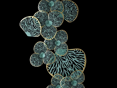 Teal Leaf Shaped Wall Decor With Golden Border And Intricate Patterns 3d model