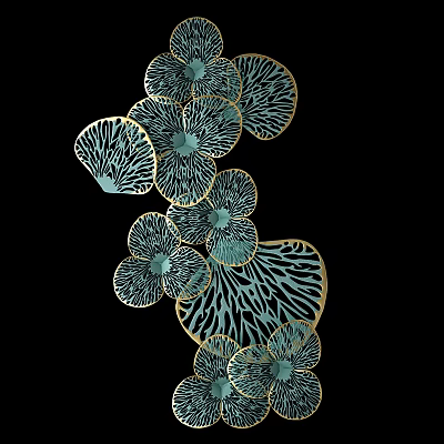 Teal Leaf Shaped Wall Decor With Golden Border And Intricate Patterns 3d model