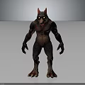 Fierce Werewolf Monster Character With Red Ears Glowing Yellow Eyes Muscular Body And Sharp Claws