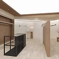 Modern Minimalist Clothing Store Interior Design With Natural Wooden Accents And Elegant Garment Displays