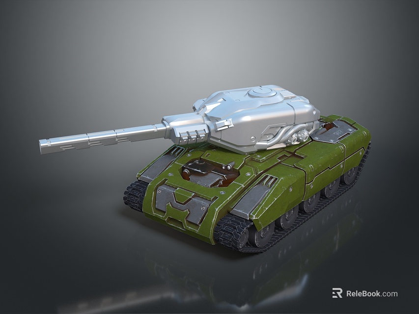 3D Rendered Military Tank Model With Green Hull Silver Turret Long Cannon And Tracked Design 3d model 