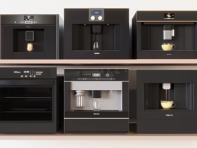 Black Daily Electrical Appliances Including Coffee Machines And Ovens Neatly Arranged On Shelves 3d model