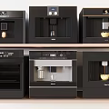 Black Daily Electrical Appliances Including Coffee Machines And Ovens Neatly Arranged On Shelves