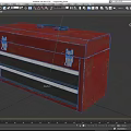 Red Toolbox For Hardware Tools With Metal Latches Handle And White Stripes