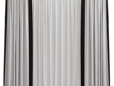 White Curtains with Black Vertical Stripes and Elegant Pleated Design 3d model