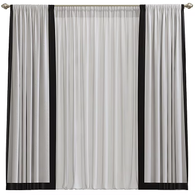 White Curtains with Black Vertical Stripes and Elegant Pleated Design 3d model