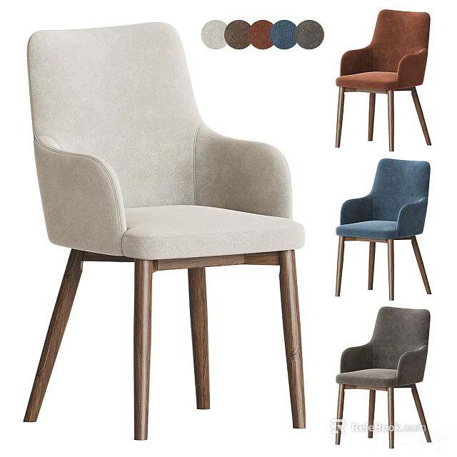 Modern Leisure Chairs With Multiple Colors And Comfortable Upholstered Design Wooden Legs 3d model 