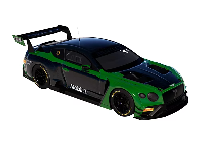 Green And Black High Performance Race Car With Mobil 1 Logo And Rear Wing 3d model