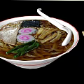 Traditional Ramen Bowl with Nori Fish Cake Green Vegetables White Red Rim Chopsticks and Spoon