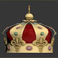 Royal Red Velvet Crown with Gold Trim Colorful Gemstones and Cross Top