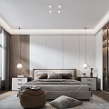 Modern Living Room Interior Design With Circular Pendant Lights Beige Sofa And Round Coffee Tables