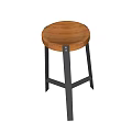 Round Wooden Seat Bar Stool With Black Metal Legs Modern Design