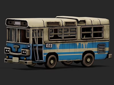 Vintage Blue And Beige Bus With Weathered Body And Number 08 Design 3d model
