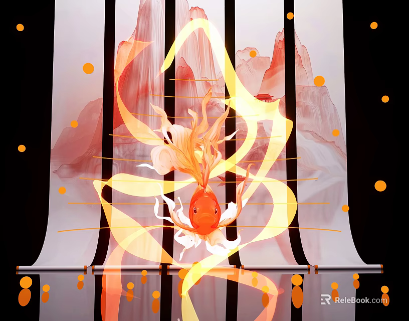 Artistic Photo Spot With Goldfish Streamers Screen Stripes And Yellow Dots 3d model 