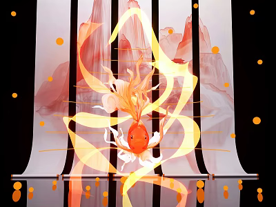 Artistic Photo Spot With Goldfish Streamers Screen Stripes And Yellow Dots 3d model