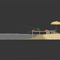 Playful Cartoon Beach Scene With Sand Water Umbrella Beach Chairs And Lifebuoy 3d model
