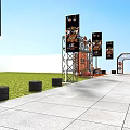 Harley 120th Anniversary Event Entrance With Orange Black Design And Motorcycles