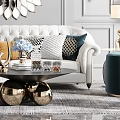 Elegant Modern Living Room Interior With Chandelier Decorative Mirror Sofa And Coffee Table